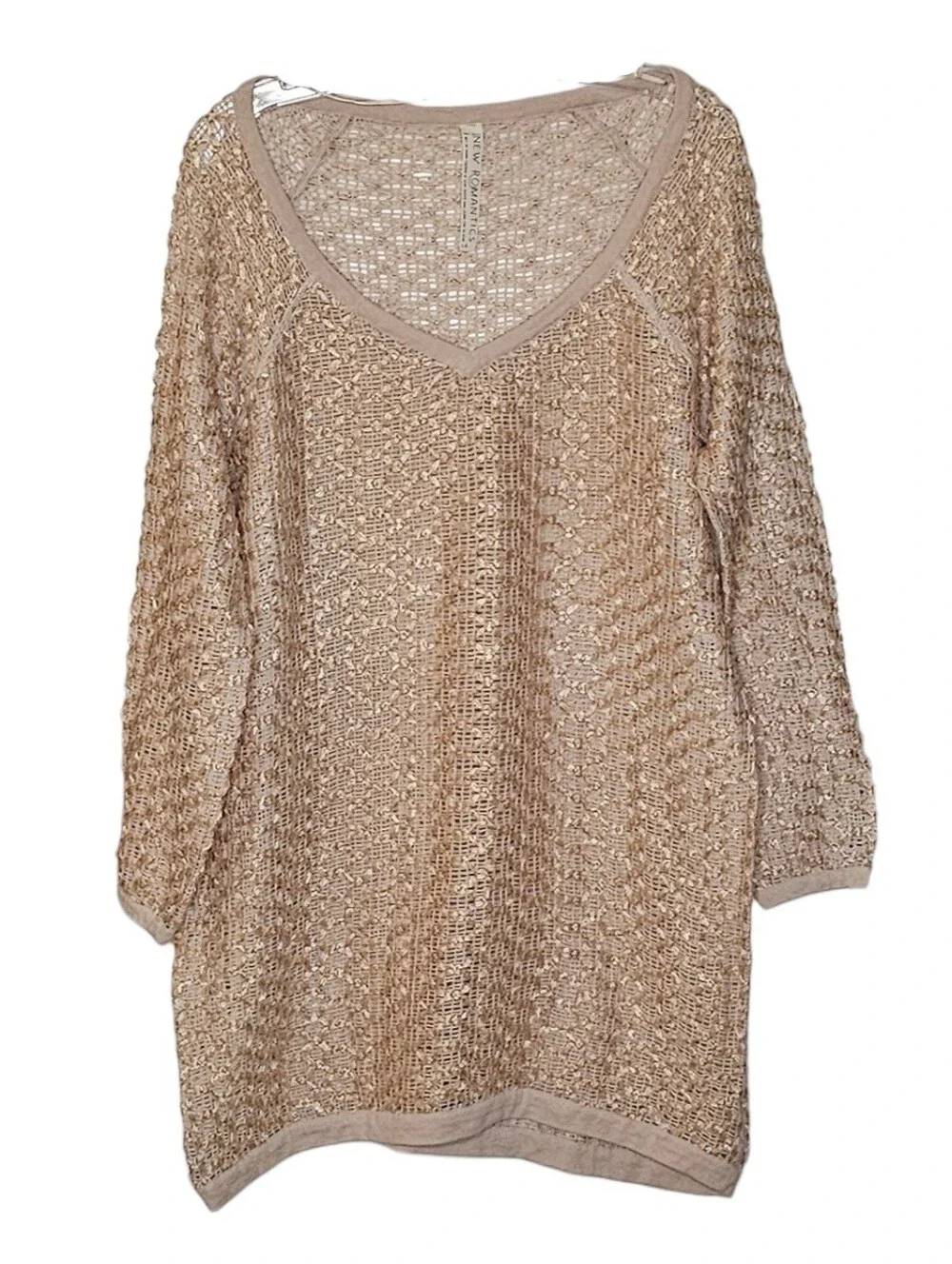 Free People New Romantics Joan of Arc Gold Cream Weave Mesh V-neck Coverup Large - Picture 5 of 12